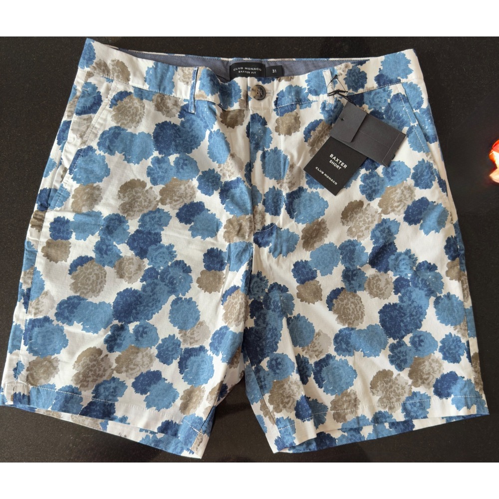 Club Monaco Baxter Fit Shorts Blue Floral Dot Print Men's Size 31 New With Tags